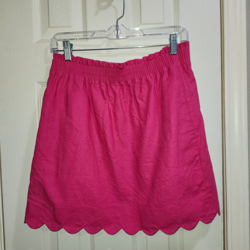 J.Crew Pink Linen Cotton Scalloped Hem Paperbag Waist Mini Skirt Size 6